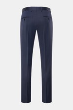 Windsor Wollhose 'Sole' graublau, Regular Fit aus feinem Woll-Twill, Rückansicht mit französischen Taschen, glattem Griff, Reißverschluss und Bundhaken.