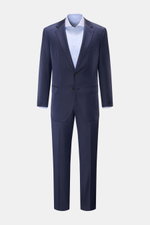 Windsor Wollhose 'Sole' graublau im Regular Fit, schmal zulaufend, aus feinem Woll-Twill mit französischen Taschen, Reißverschluss, Knopf detail, frontale Ansicht.