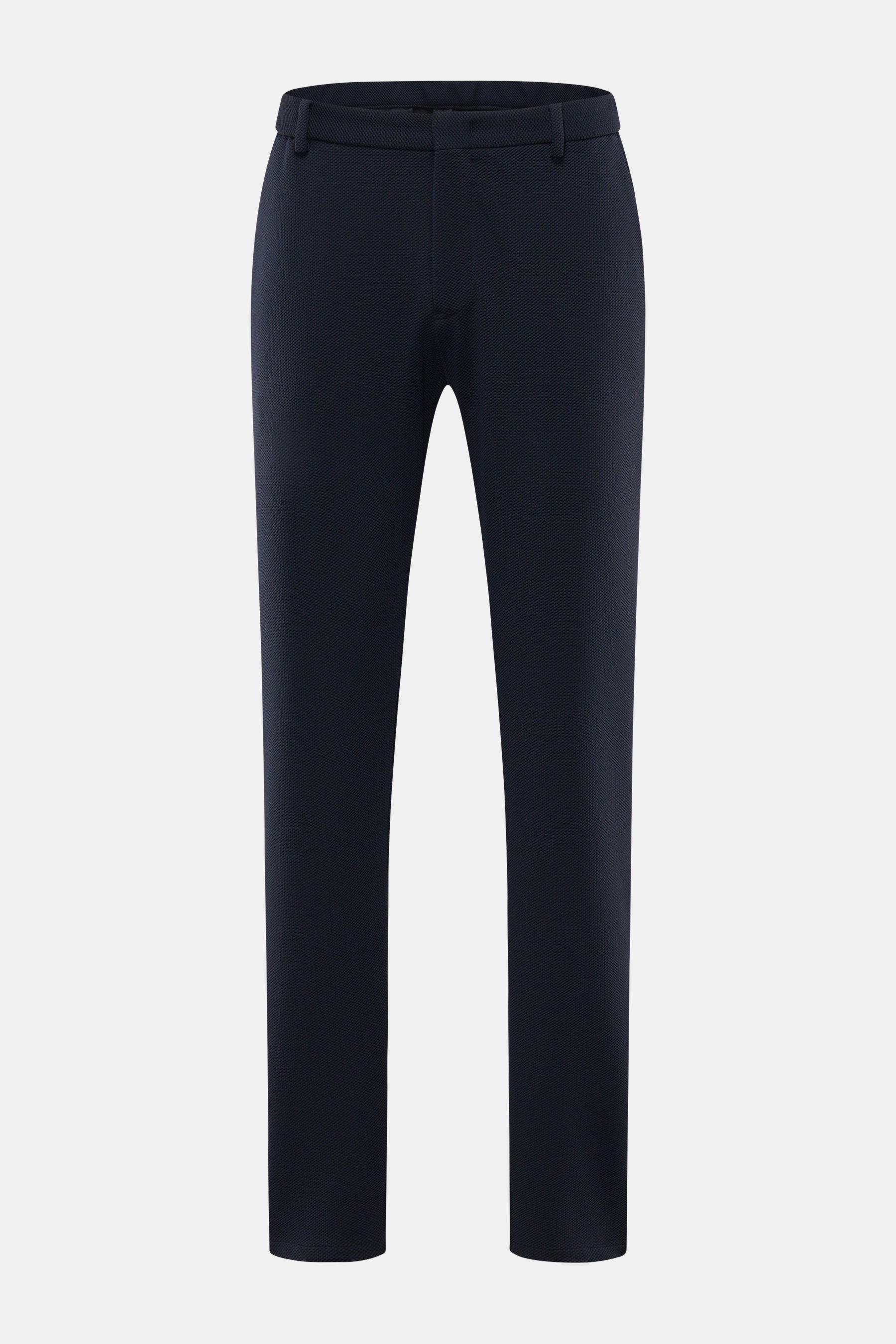 Front view of Emporio Armani Jersey-Jogpants navy in fine modal-cotton jersey, featuring elastic waistband with drawstring, zipper pockets, and regular fit.