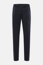 Front view of Emporio Armani Jersey-Jogpants navy in regular fit, made of soft, elastic modal-cotton mix with elastic waistband, zippered side and back welt pockets, combining timeless style and comfort for casual wear.