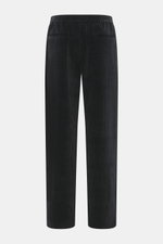 Back view of Emporio Armani Cord jogpants black, made of high-quality microfiber with soft touch, tapered fit, elastic waistband with button, piped welt and back pockets.