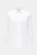 Gherardi Business Hemd Haifisch-Kragen weiß, frontale Ansicht, Slim Fit, reine Baumwolle, Popeline, Sportmanschette, französische Knopfleiste, gerundeter Saum