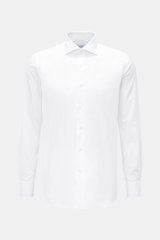 Gherardi Business Hemd Haifisch-Kragen weiß, frontale Ansicht, Slim Fit, reine Baumwolle, Popeline, Sportmanschette, französische Knopfleiste, gerundeter Saum