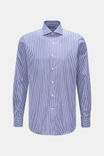 Gherardi Business Hemd Haifisch-Kragen navy/weiß gestreift, frontale Aufnahme, reine Baumwolle, extra Slim Fit, französische Knopfleiste, Sportmanschette.