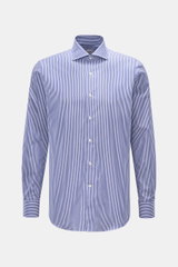 Gherardi Business Hemd Haifisch-Kragen navy/weiß gestreift, frontale Aufnahme, reine Baumwolle, extra Slim Fit, französische Knopfleiste, Sportmanschette.