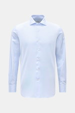 Gherardi Business Hemd Haifisch-Kragen hellblau, Frontansicht, extra Slim Fit, feine Baumwolle, französische Knopfleiste, Sportmanschette, gerundeter Saum.