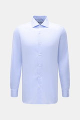 Borrelli Business Shirt 'Luciano' Shark Collar light blue, front view, slim fit, pure cotton twill, mother-of-pearl buttons, classic sport cuff, rounded hemline.