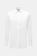 Borrelli Business Shirt 'Luciano' Shark Collar white shown from front, slim fit twill cotton with mother-of-pearl buttons, sport cuffs.