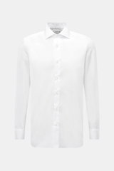 Borrelli Business Shirt 'Luciano' Shark Collar white shown from front, slim fit twill cotton with mother-of-pearl buttons, sport cuffs.