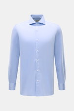 Borrelli Business Hemd 'Nando' Haifisch-Kragen hellblau, von vorne, Gabardine reine Baumwolle, weiche Qualität, Regular Fit, Perlmuttknöpfe, Sportmanschette, gerundeter Saum