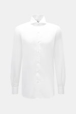 Finamore Business Shirt 'Sergio Napoli' Shark Collar White shown front view, stylish office shirt in noble twill from rare Egyptian Giza-45 cotton with smooth feel, regular fit, extra-long sleeves, French button placket, classic sport cuff, and rounded he