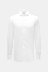 Finamore Business Shirt 'Sergio Napoli' Shark Collar White shown front view, stylish office shirt in noble twill from rare Egyptian Giza-45 cotton with smooth feel, regular fit, extra-long sleeves, French button placket, classic sport cuff, and rounded he
