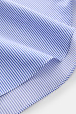 Close-up side view of Finamore Business Shirt 'Sergio Napoli' Shark Collar Blue/White Striped fabric showing fine twill from rare Egyptian Giza-45 cotton.

<p>Stylish in the office: The 'Sergio Napoli' shirt by FINAMORE impresses with fine twill made from