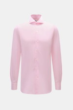 Finamore Business-Hemd 'Sergio Napoli' Haifisch-Kragen rosé, frontale Nahaufnahme, Twill aus ägyptischer Giza-Baumwolle, Regular Fit, glatter Griff.