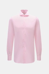 Finamore Business-Hemd 'Sergio Napoli' Haifisch-Kragen rosé, frontale Nahaufnahme, Twill aus ägyptischer Giza-Baumwolle, Regular Fit, glatter Griff.