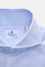 Finamore Business-Hemd 'Sergio Napoli' Haifisch-Kragen hellblau/weiß gestreift, Detailansicht Kragen innen, Twill aus seltener Giza-Baumwolle.