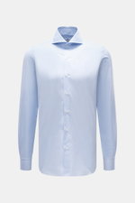 Front view of Finamore Business Shirt 'Sergio Napoli' Shark Collar Light Blue/White Checkered, slim fit with shark collar and French placket.

Description:
<p>Stylish in the office: The 'Sergio Napoli' shirt by FINAMORE impresses with fine poplin made fro