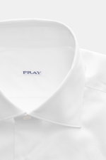 Fray Hemd Haifisch-Kragen 'Nello' weiß, Slim Fit, reine Baumwolle, Haifischkragen, Sportmanschette, gerundeter Saum, Nahaufnahme von oben
