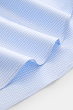 Close-up front view of the fabric of the Fray Shirt Shark Collar 'Nello' light blue/white checked, showing pure cotton with a slightly textured feel and classic check pattern. 

<p>FRAY impresses with the shirt 'Nello', made from pure cotton – a timeless 