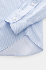 Fray Business Hemd Haifisch-Kragen 'Nello' hellblau/weiß gestreift, Nahaufnahme von Manschette und Saum, reine Baumwolle, Slim Fit, Sportmanschette.