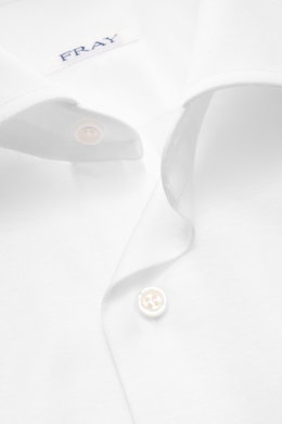 Fray Jersey shirt kent collar 'Gabriel' white shown from top close-up, pure cotton, soft touch, slim fit, kent collar, classic sport cuff, back waist darts, extended back.