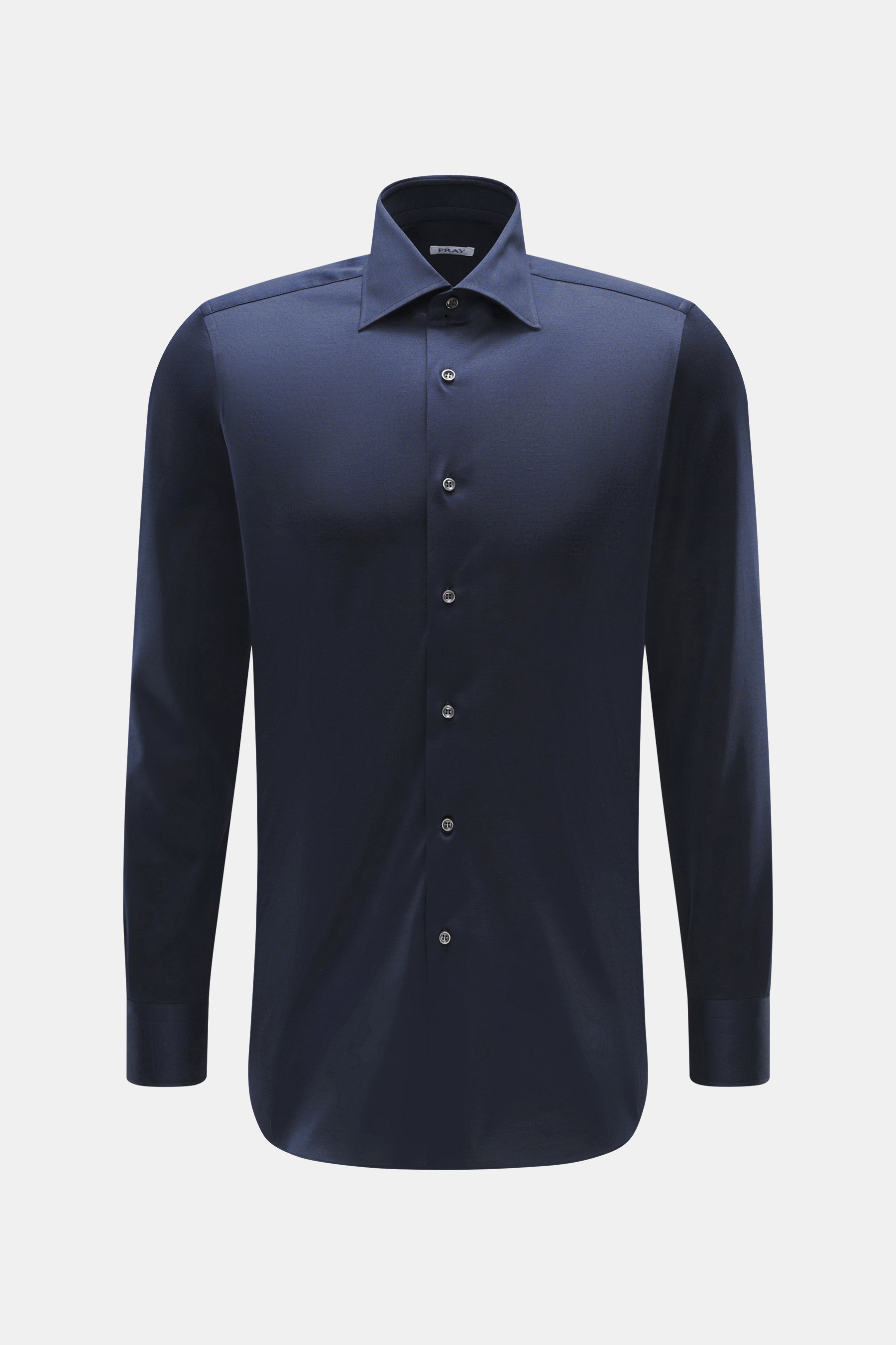 Front view of Fray Jersey shirt kent collar 'Gabriel' navy, pure cotton, soft touch, slim fit, kent collar, classic sport cuff, back waist darts, extended back.