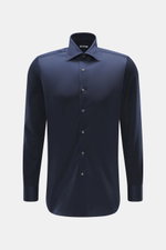 Front view of Fray Jersey shirt kent collar 'Gabriel' navy, pure cotton, soft touch, slim fit, kent collar, classic sport cuff, back waist darts, extended back.