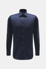 Front view of Fray Jersey shirt kent collar 'Gabriel' navy, pure cotton, soft touch, slim fit, kent collar, classic sport cuff, back waist darts, extended back.