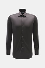 Front view of Fray Jersey shirt kent collar 'Gabriel' dark gray in pure cotton, slim fit with soft touch, kent collar, classic sport cuff, back waist darts, and extended back.