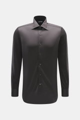 Front view of Fray Jersey shirt kent collar 'Gabriel' dark gray in pure cotton, slim fit with soft touch, kent collar, classic sport cuff, back waist darts, and extended back.