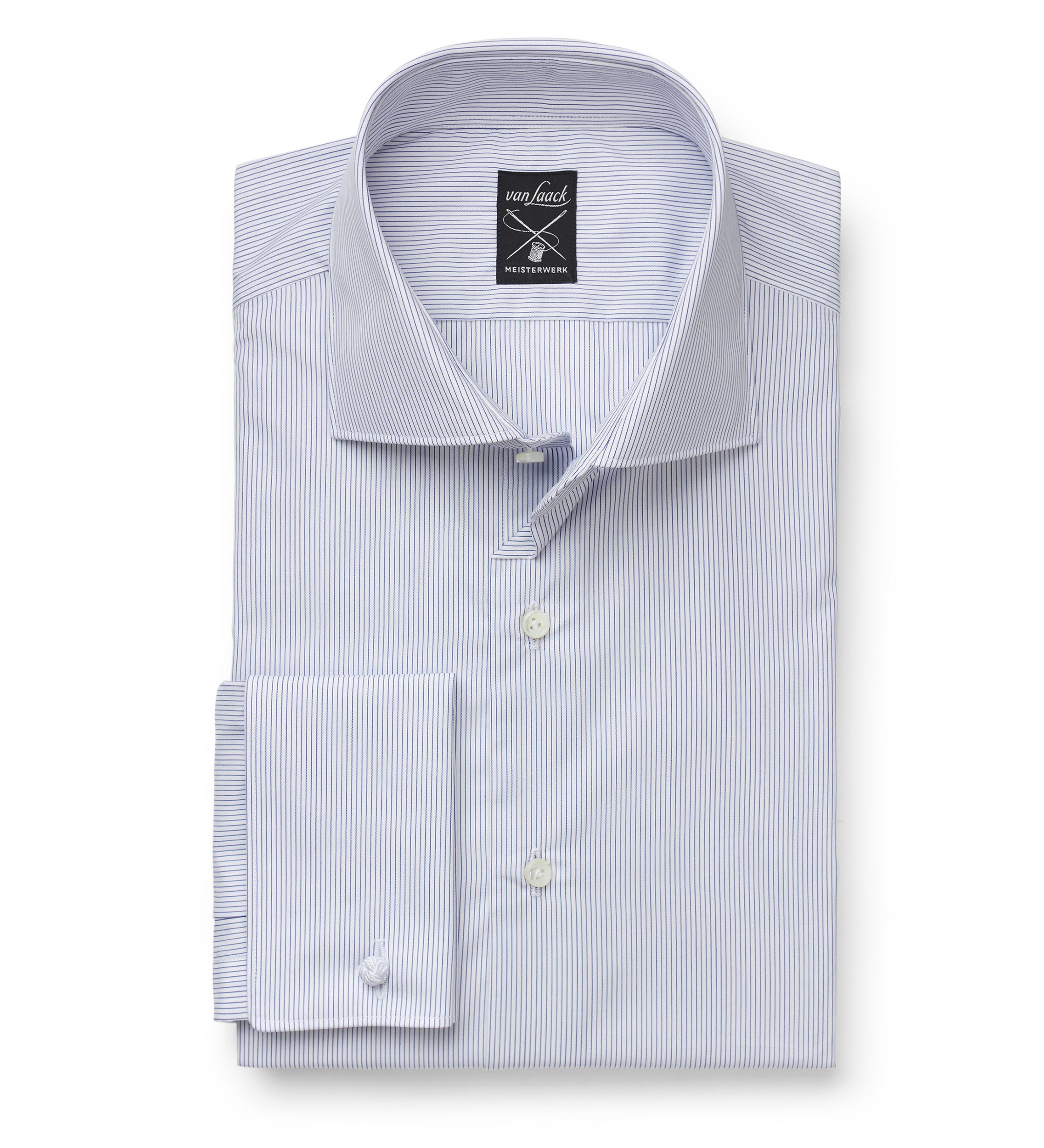 van Laack Business Hemd 'Mivara Tailor Fit' Haifisch-Kragen weiß/navy gestreift