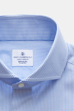 Giampaolo Business shirt shark collar light blue/white checked