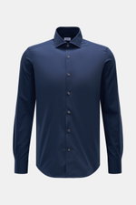 BRAUN Hamburg Business Hemd Haifisch-Kragen navy, frontale Ansicht, Popeline Baumwolle, glatter Griff, Extra Slim Fit, französische Knopfleiste, klassische Sportmanschette, rückwärtige Taillenabnäher, gerundeter Saumverlauf.