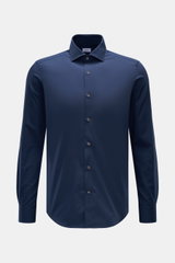 BRAUN Hamburg Business Hemd Haifisch-Kragen navy, frontale Ansicht, Popeline Baumwolle, glatter Griff, Extra Slim Fit, französische Knopfleiste, klassische Sportmanschette, rückwärtige Taillenabnäher, gerundeter Saumverlauf.
