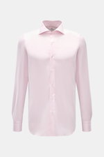 Finamore Business Hemd 'Edoardo Napoli' Haifisch-Kragen rosé, Slim Fit, weiche Giza-Baumwolle, französische Knopfleiste, Sportmanschette, frontale Aufnahme.