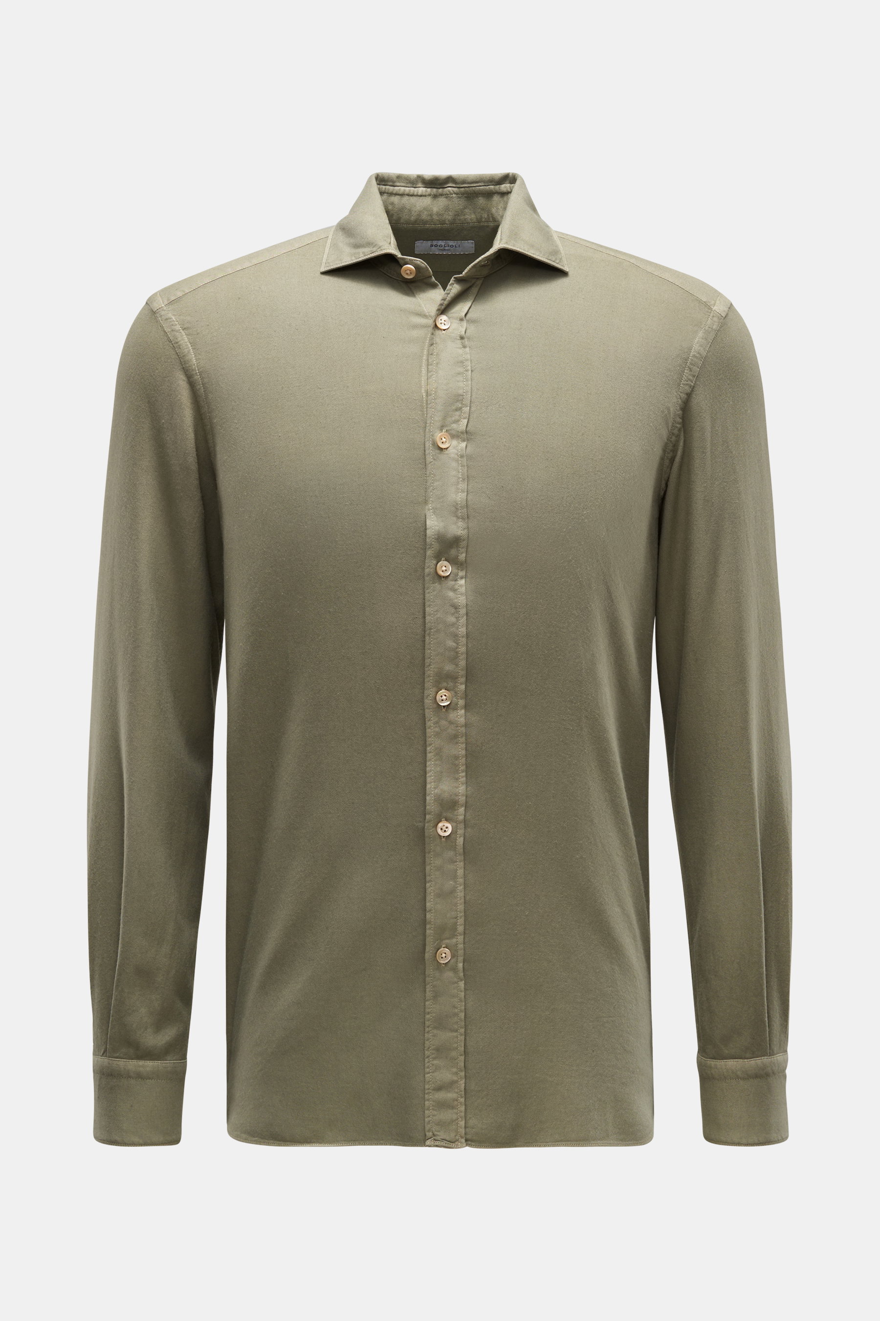 Boglioli Flanellhemd Haifisch-Kragen khaki