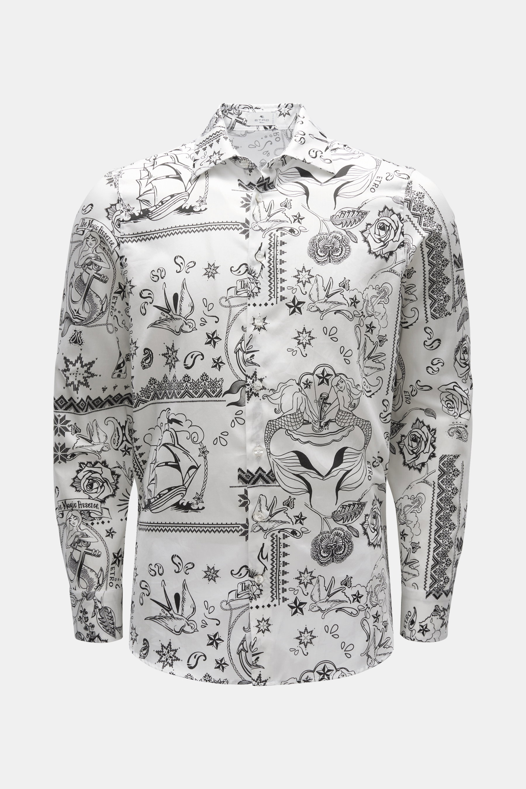 Etro Casual Hemd Kent-Kragen weiß/schwarz gemustert