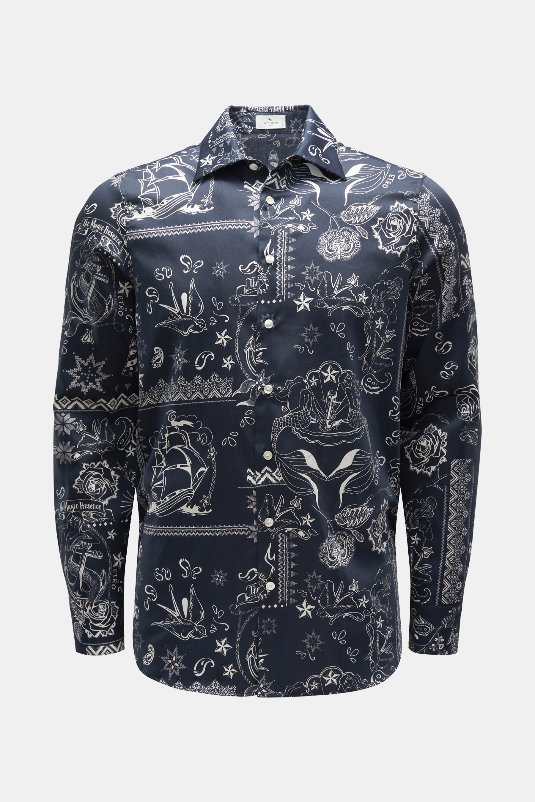 Etro Casual Hemd Kent-Kragen navy/weiß gemustert