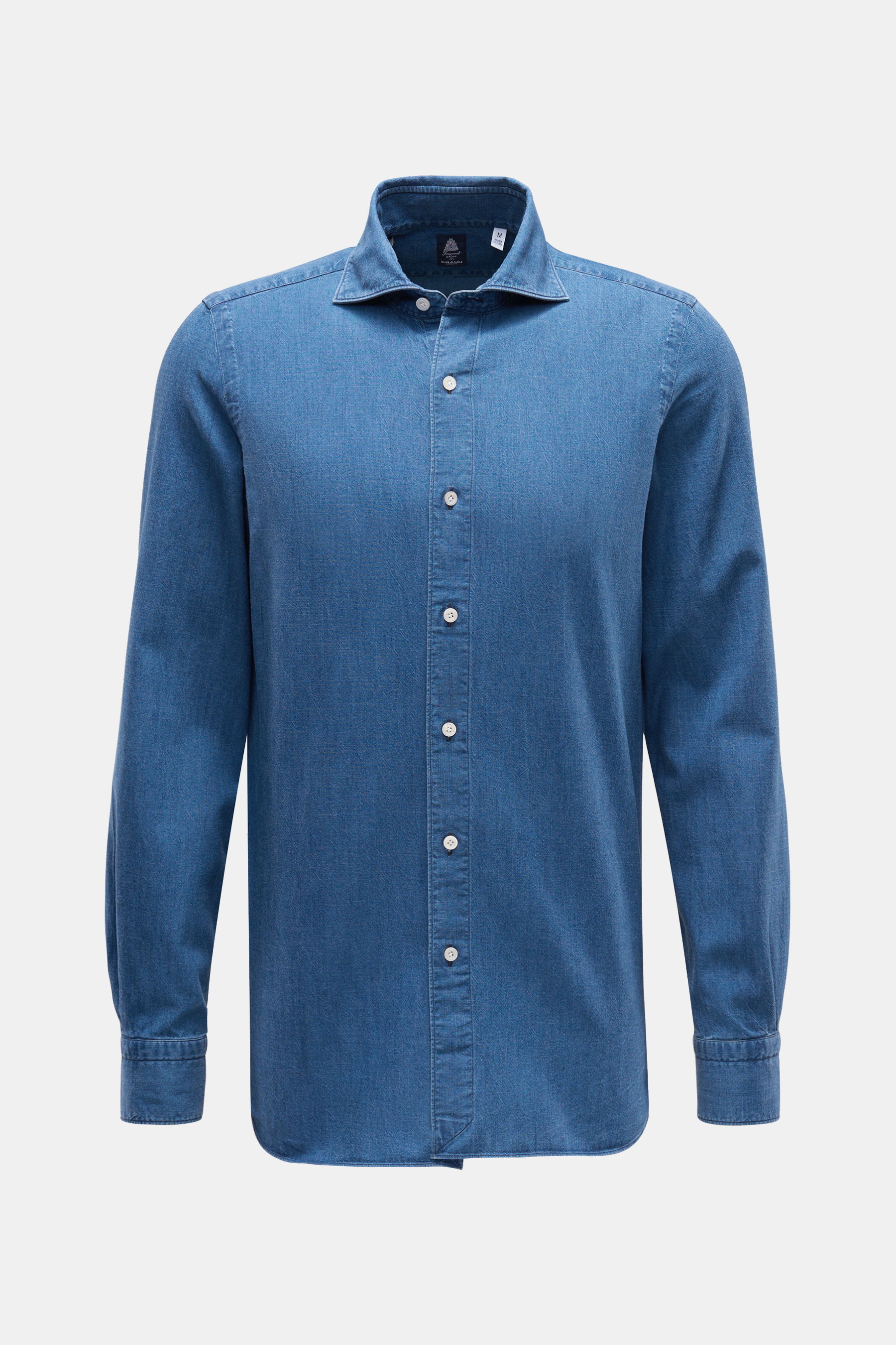 Finamore Jeanshemd 'Eduardo Gaeta' Haifisch-Kragen blau