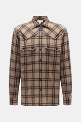 Nick Fouquet Casual Hemd schmaler Kragen hellbraun/schwarz kariert