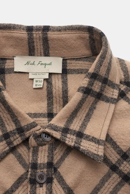 Nick Fouquet Casual Hemd schmaler Kragen hellbraun/schwarz kariert