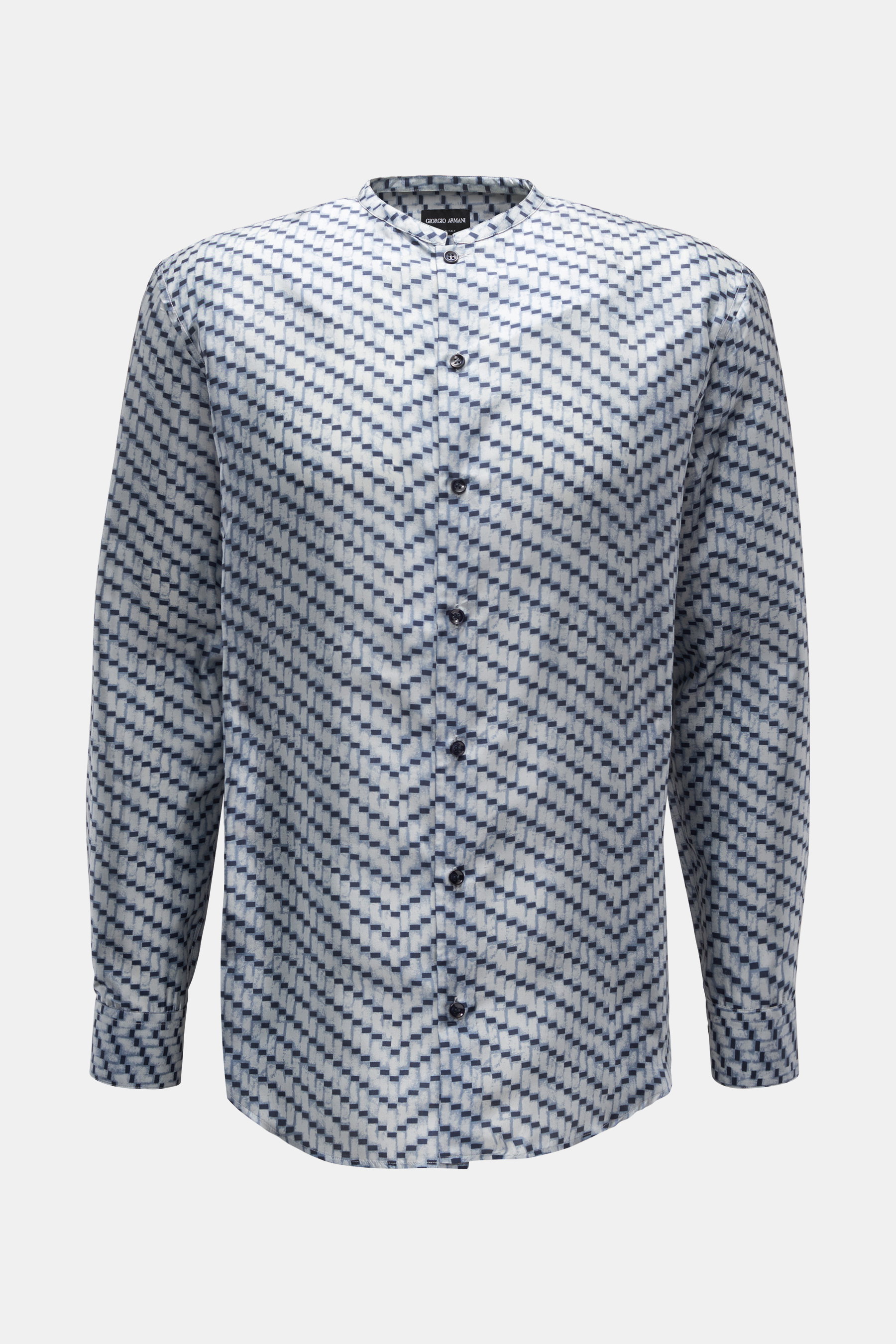 Giorgio Armani Seidenhemd Grandad-Kragen pastellblau/navy/graublau gemustert