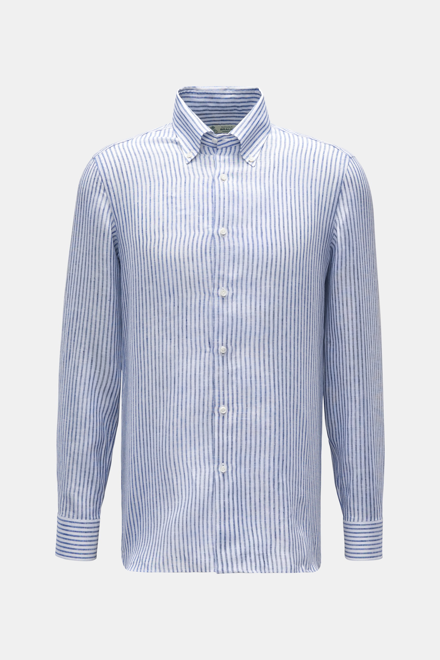Borrelli Leinenhemd 'Gable' Button-Down-Kragen dunkelblau/weiß gestreift