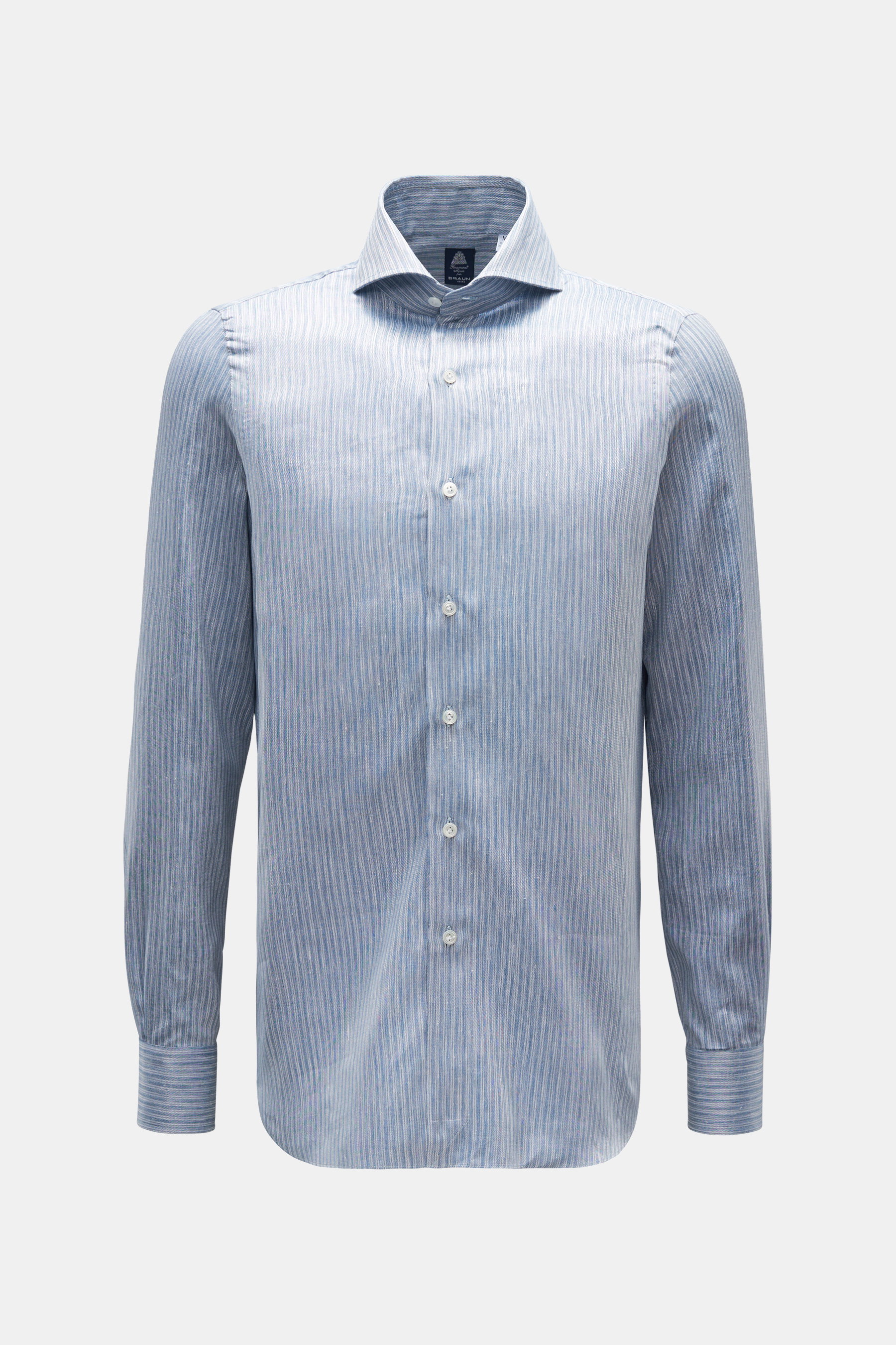 Finamore Casual Hemd 'Sergio Napoli' Haifisch-Kragen graublau gestreift