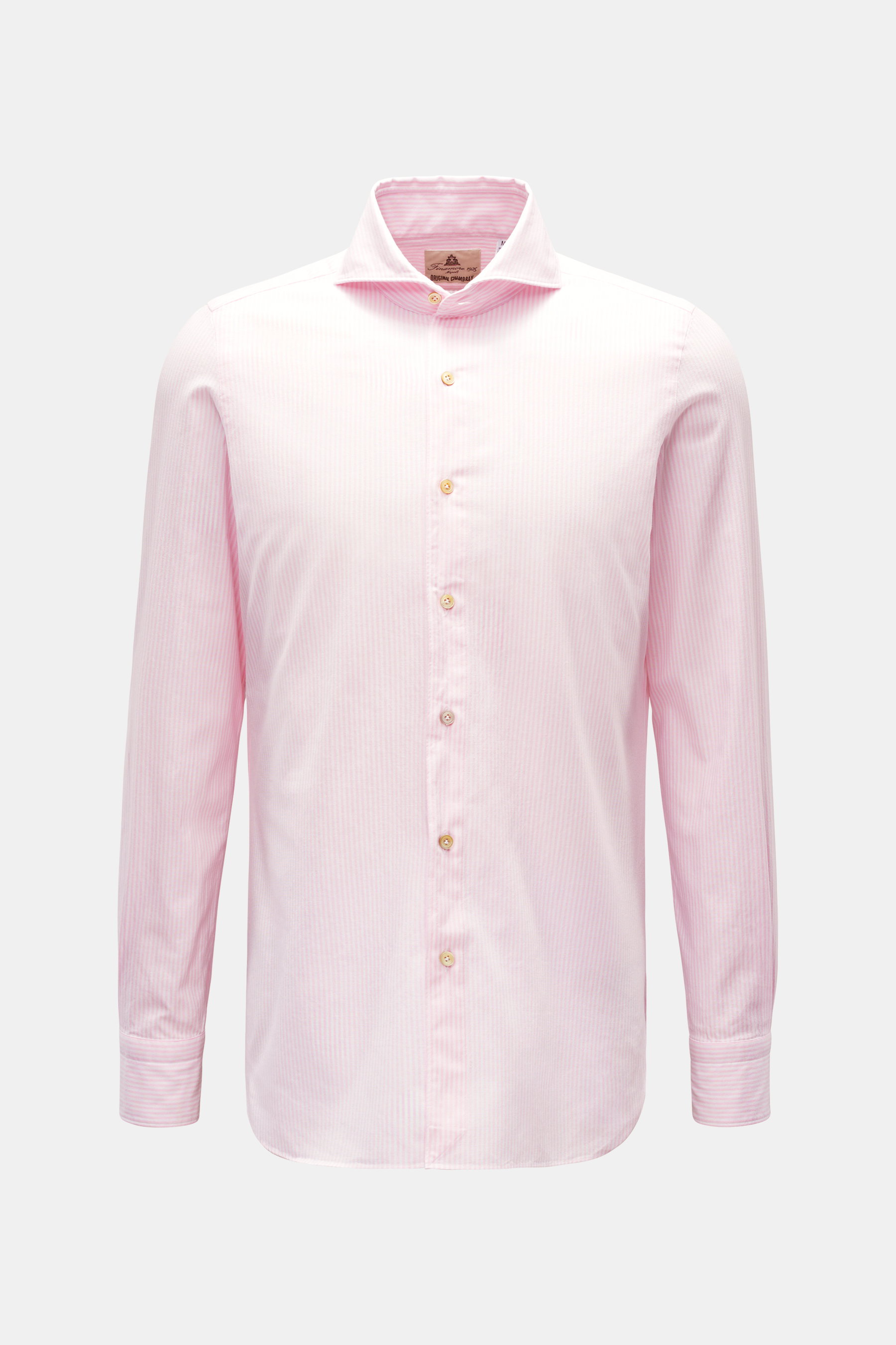 Finamore Chambray-Hemd 'Sergio Gaeta' Haifisch-Kragen rosé/weiß gestreift