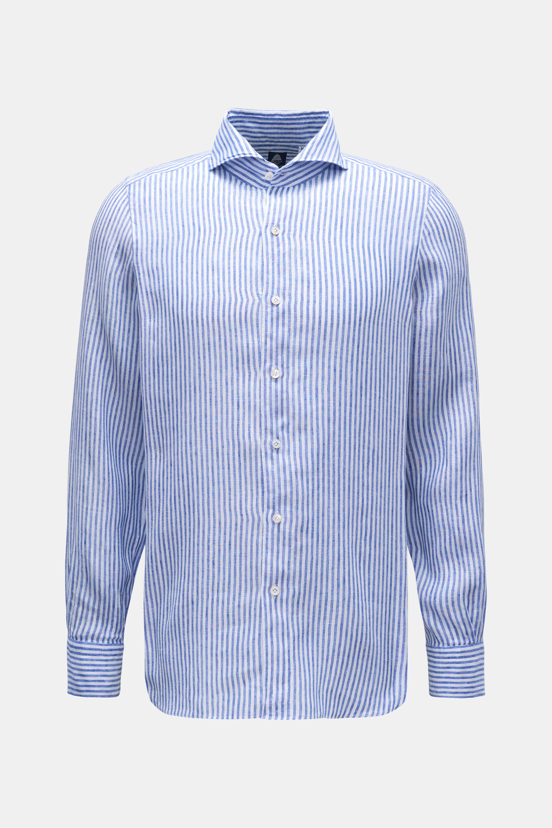 Finamore Leinenhemd 'Sergio Gaeta' Haifisch-Kragen navy/weiß gestreift