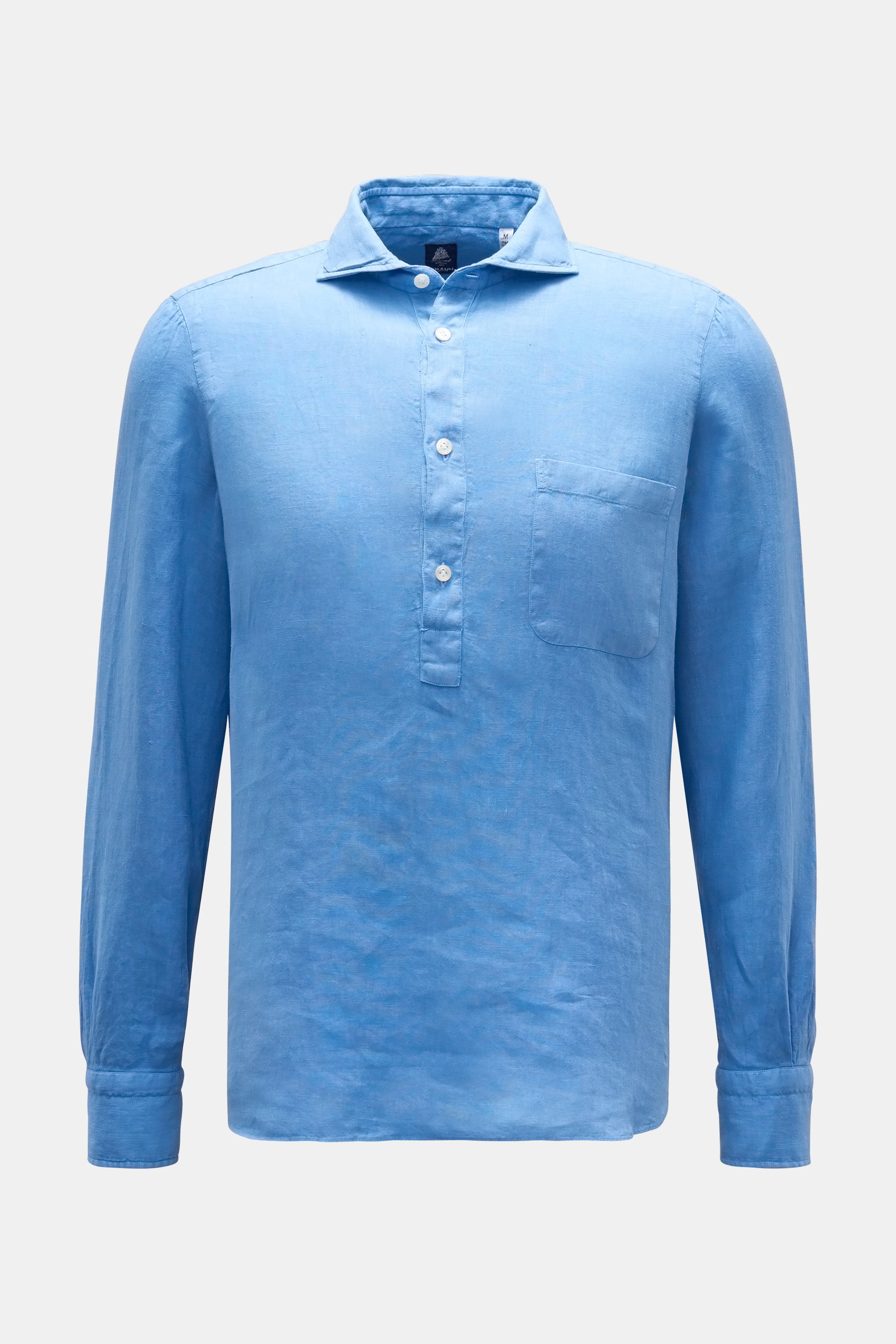 Finamore Leinen-Popover-Hemd 'Achille Porto' Haifisch-Kragen rauchblau