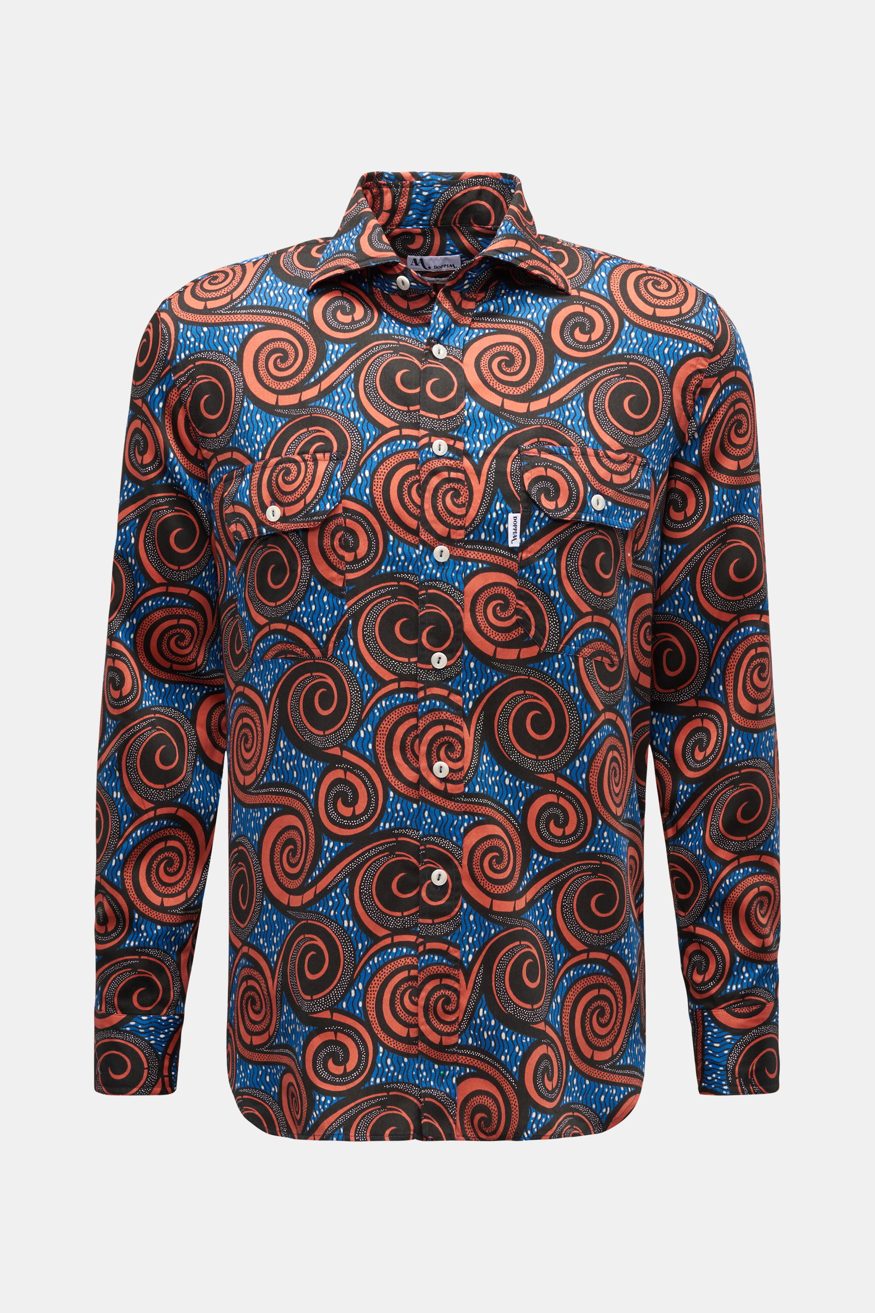 Doppiaa Casual Hemd 'Aantero' Kent-Kragen orange/blau/schwarz gemustert