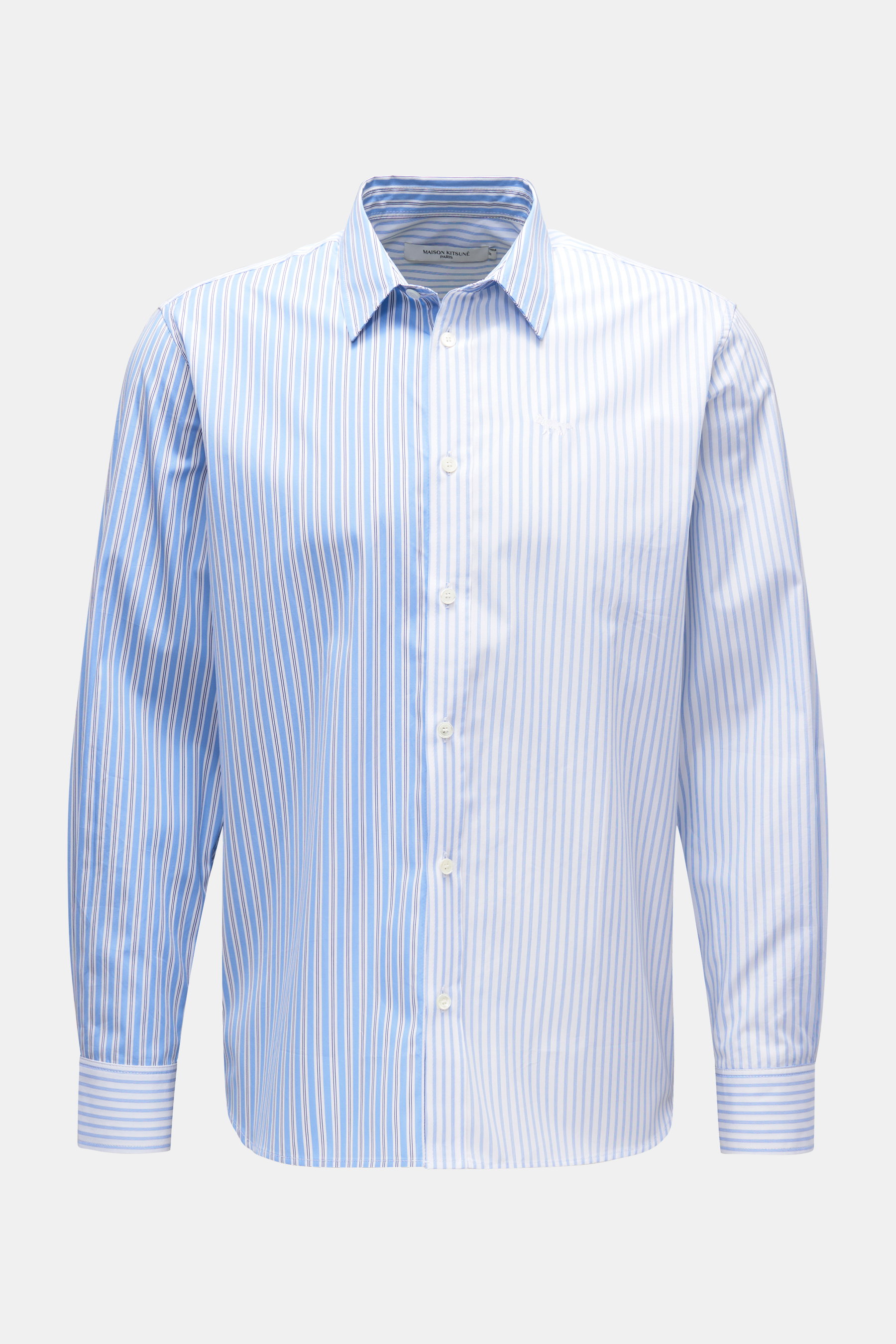 Maison Kitsuné Casual Hemd 'Colour Block Stripes' Kent-Kragen hellblau/weiß/navy gestreift