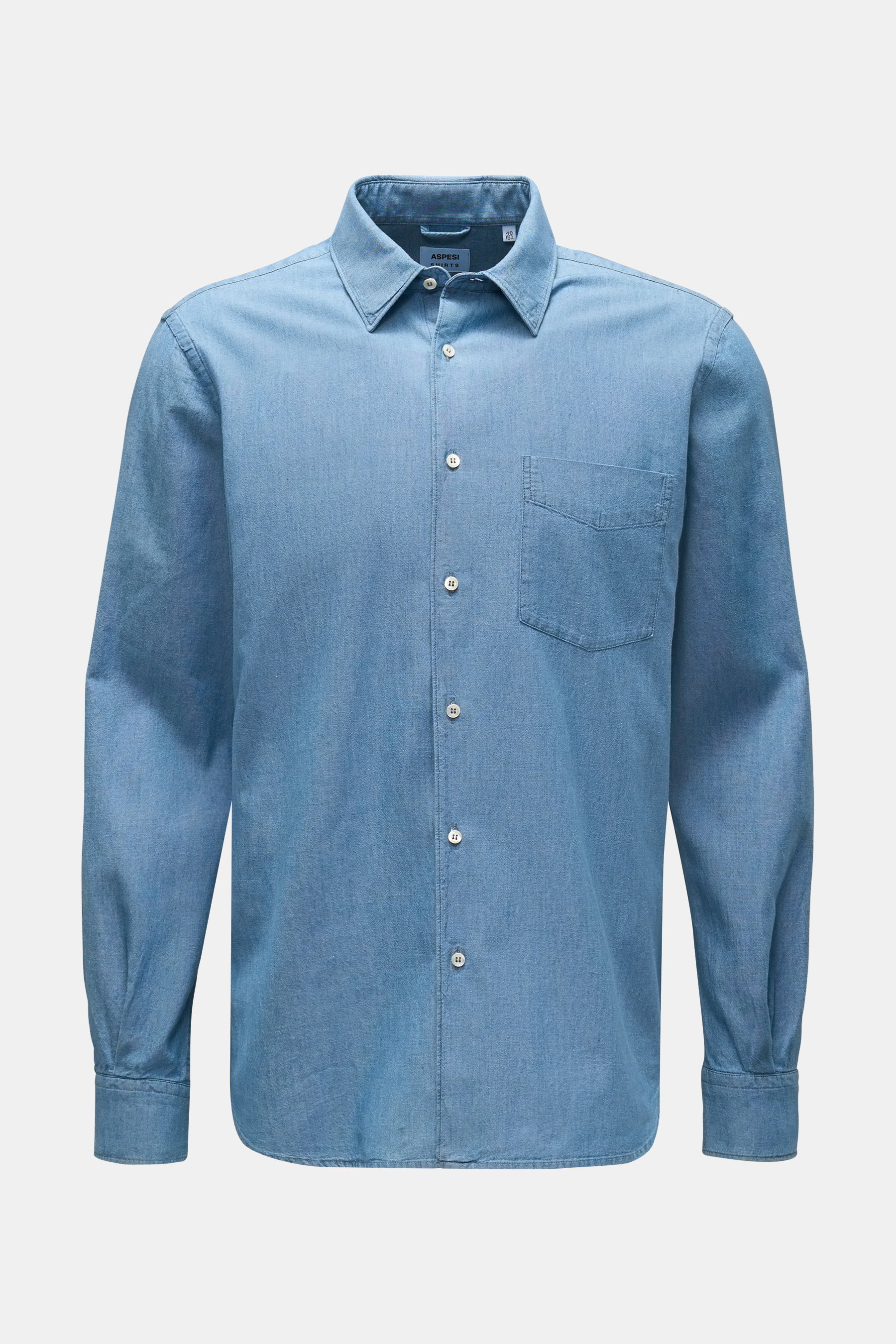 Aspesi Chambray-Hemd schmaler Kragen rauchblau